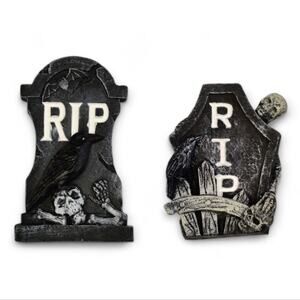 Halloween Tombstones Gravestones Resin Tabletop Decor Set Lot of 2
